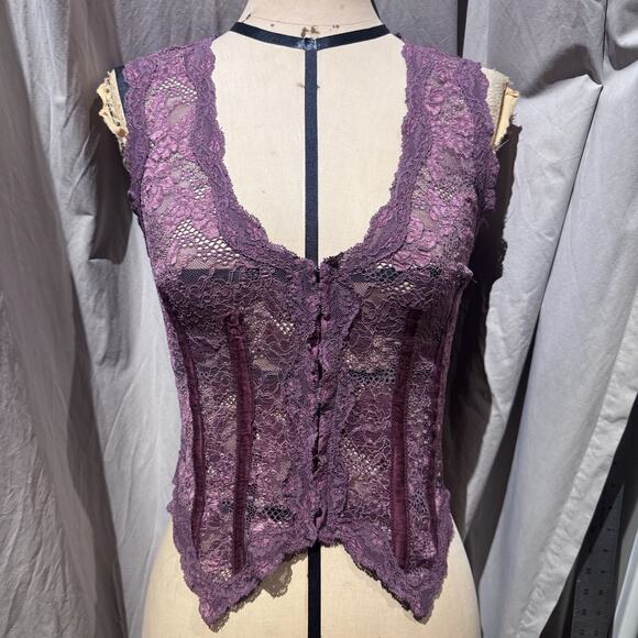 Ann Ferriday Tops - Ann Ferriday VTG Unworn Mixed Stretch Lace / Silk Hook N Eye Corset Vest Top S